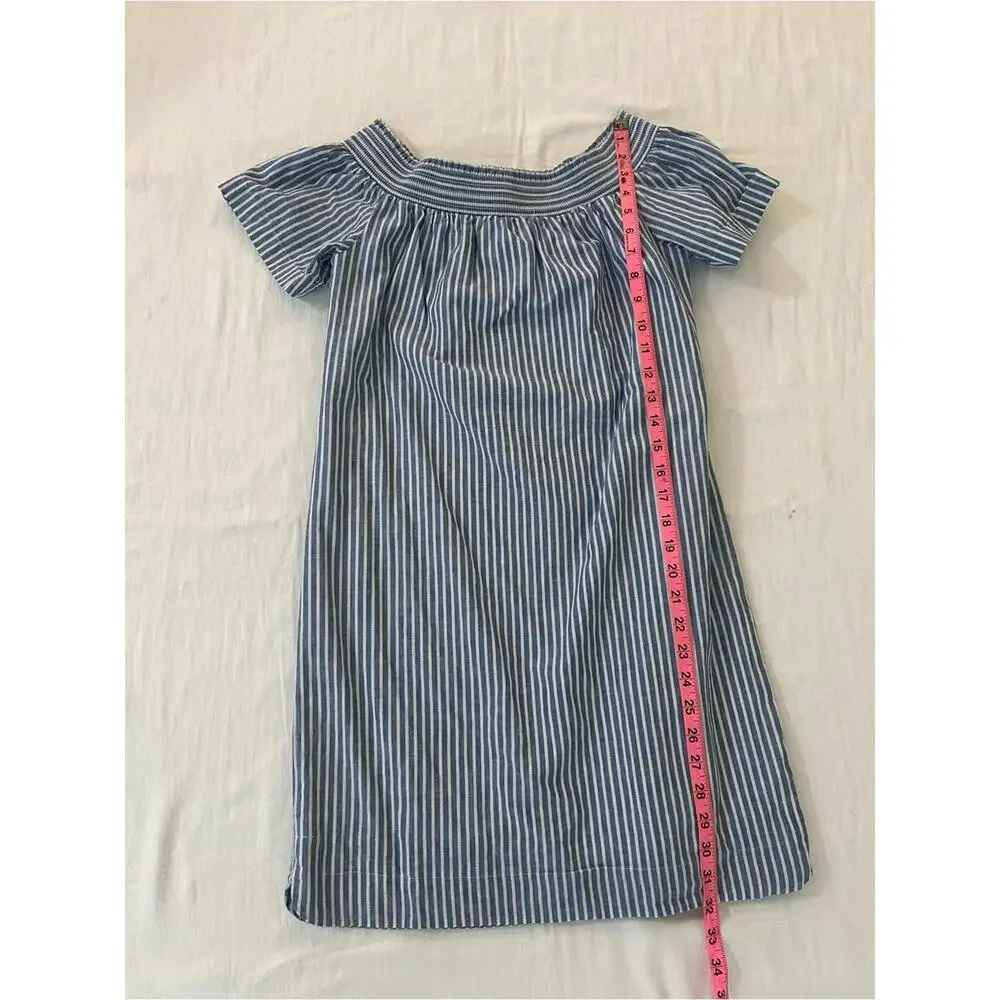 NWT J.Crew Factory Size 0 Blue Stripe Coastal Preppy Linen Shift Dress